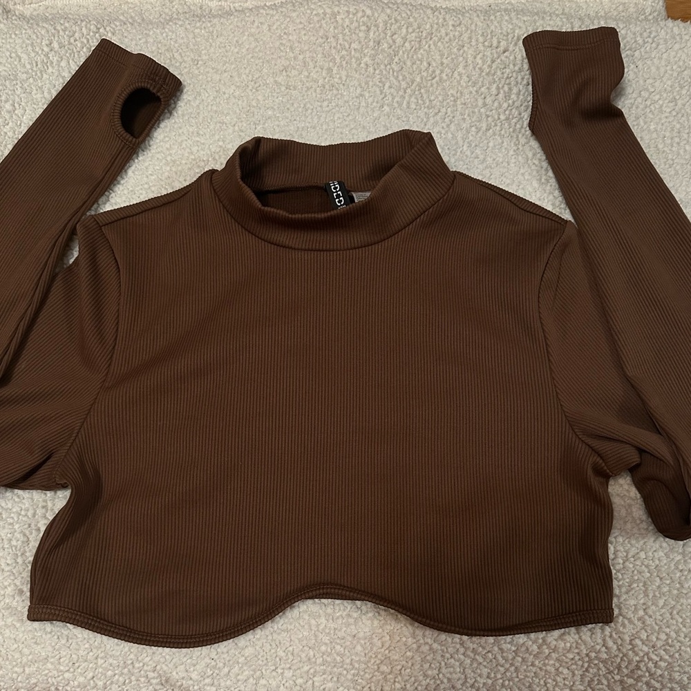 H&M Chocolate Ribbed Long Sleeve Bodysuit